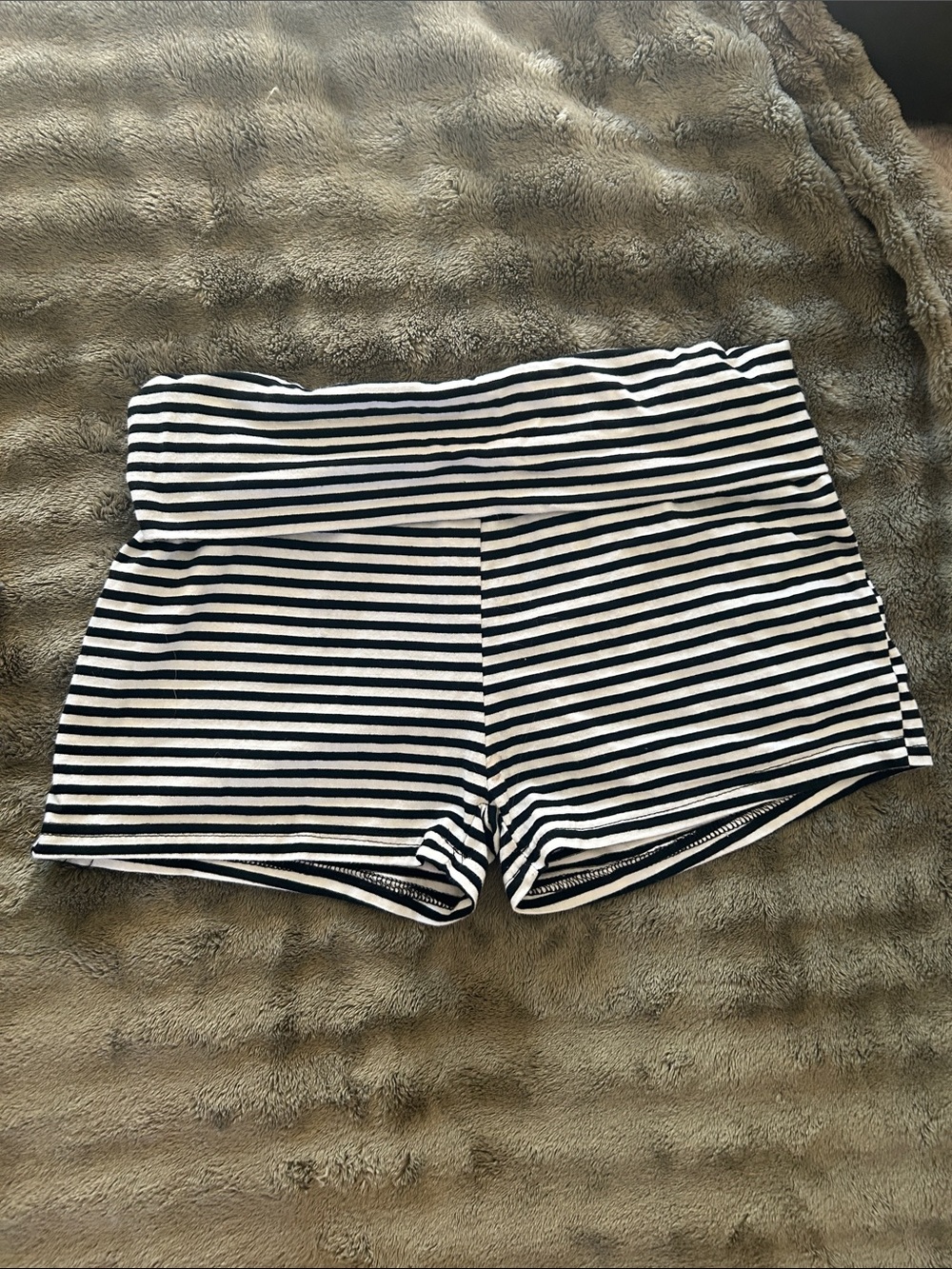& Other Stories Black and White Striped Fold-Over Waist Bike Shorts